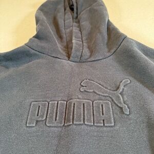 Puma Hoodie Youth Logo Pullover Black On Black Size Medium Faded Raised Logo